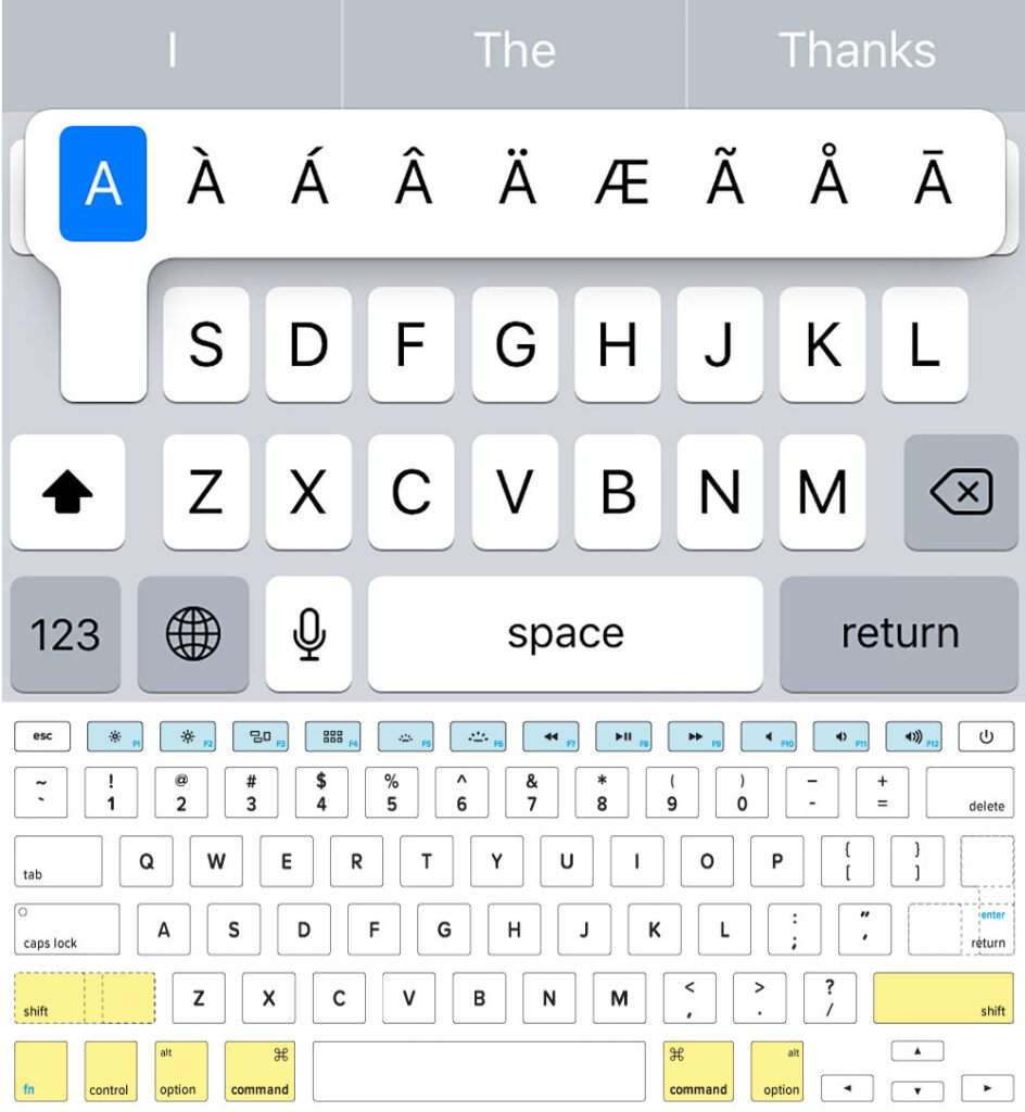 IOS Accent Typing on Keyboard and in App.